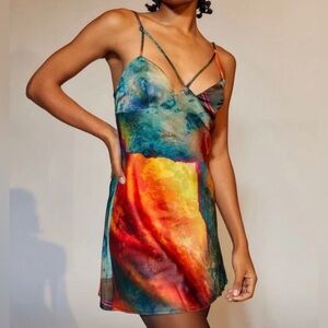 Urban Outfitters Pretty Please Tie-Dye Cut Out Avant Garde Mini Slip Dress Sz L